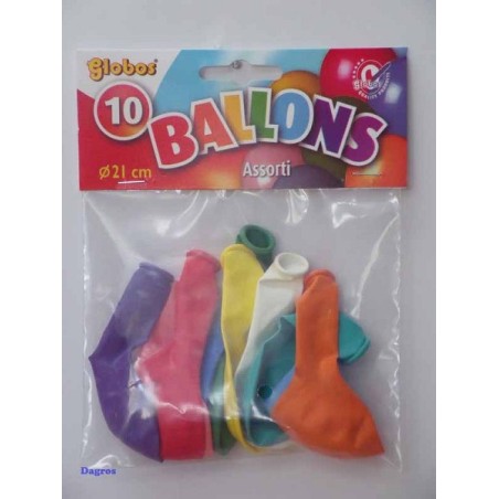 Ballons Globos Ø21cm mélange de différentes couleurs sachet de 10 pièces