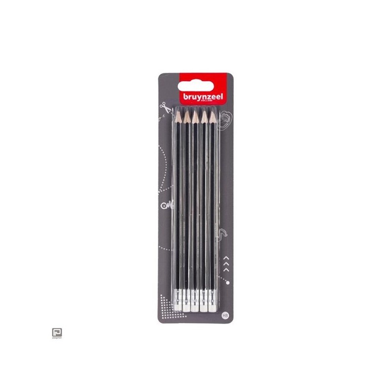 Bruynzeel 5 HB potloden met gum Teens