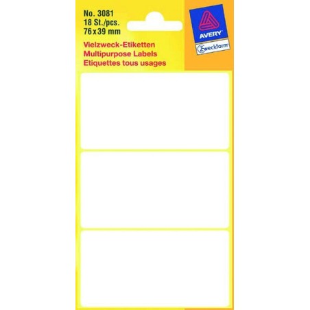 étiquette Zweckform 76x39mm blister blanc avec 18 étiquettes. Lot de 10 paquets