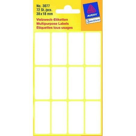 étiquette Zweckform 38x18mm blister blanc à 72 étiquettes. Lot de 10 paquets
