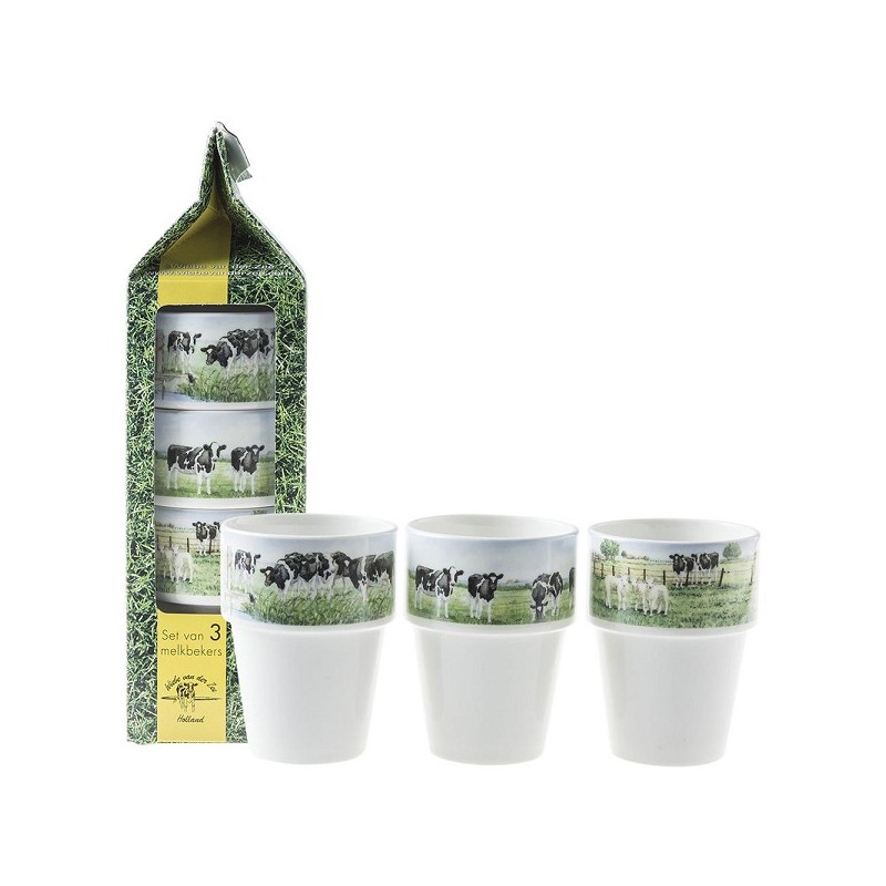 Wiebe van der Zee Giftbox 3 Melkbekers koe 260ml porselein