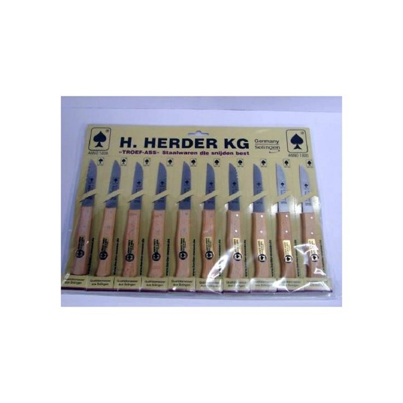 H.Herder couteau à éplucher PAS en acier inoxydable bois vierge droit 10 pièces