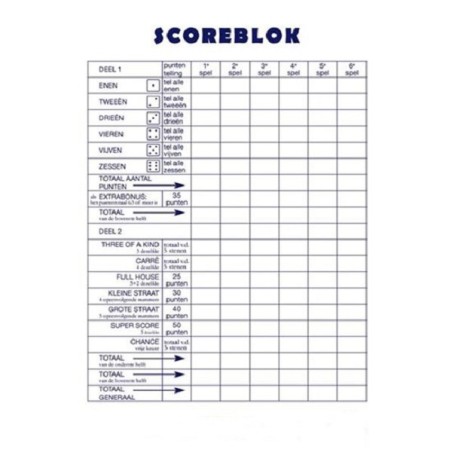 Bloc DiceScore 15x21cm 50 feuilles paquet de 5 pcs