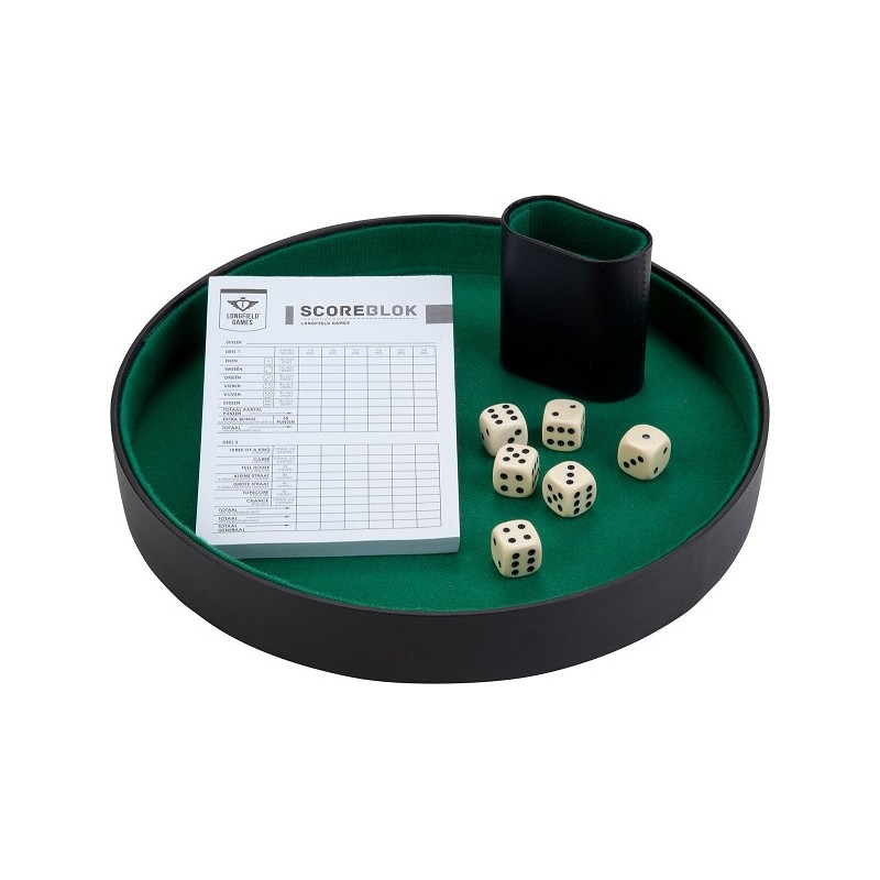 Jeu de dés complet avec 6 dés, patinoire de poker, bloc de score, coupe à dés