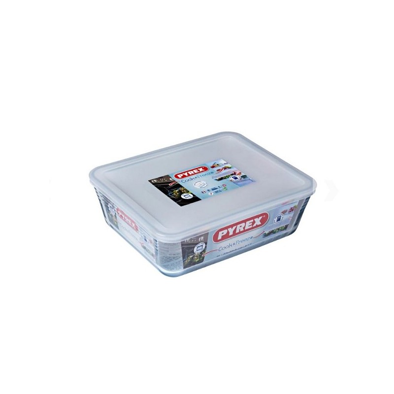 Pyrex  COOK&FREEZE Glazen Rechthoekige schaal met plastic deksel