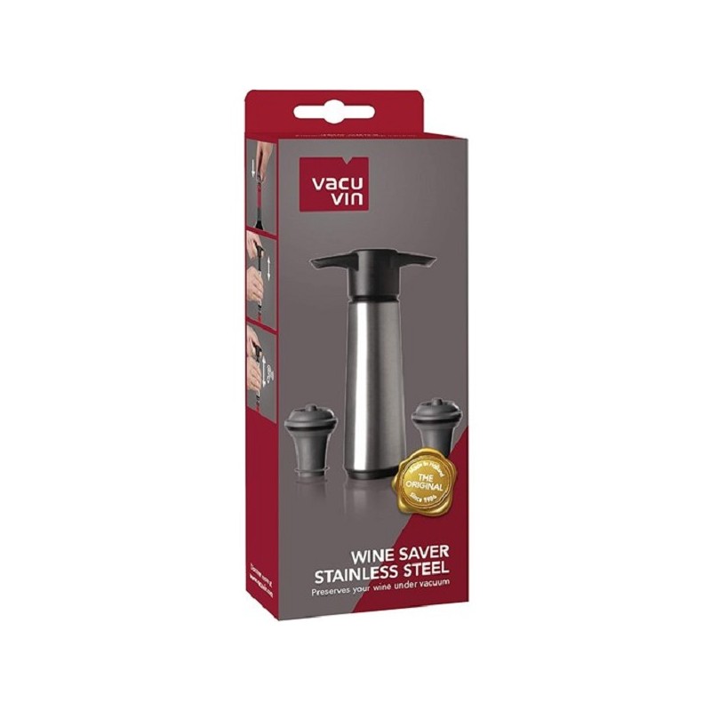 Vacuvin Wine Saver set inox 1 pompe avec 2 bouchons