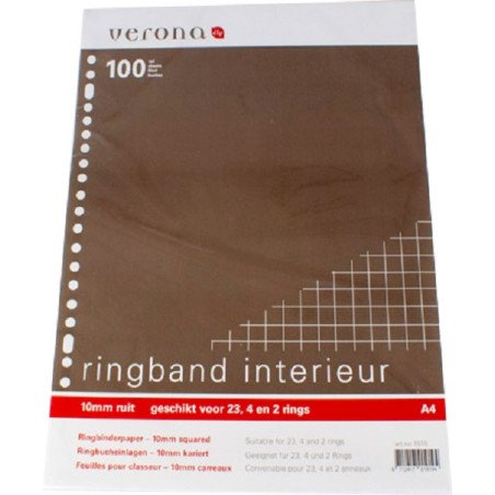 Reliure à anneaux Vérone intérieure A4 23 anneaux carrés 10mm 100 feuilles