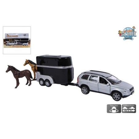 Kids Globe Volvo XC90 avec remorque à chevaux moulé sous pression action de retrait 27 cm