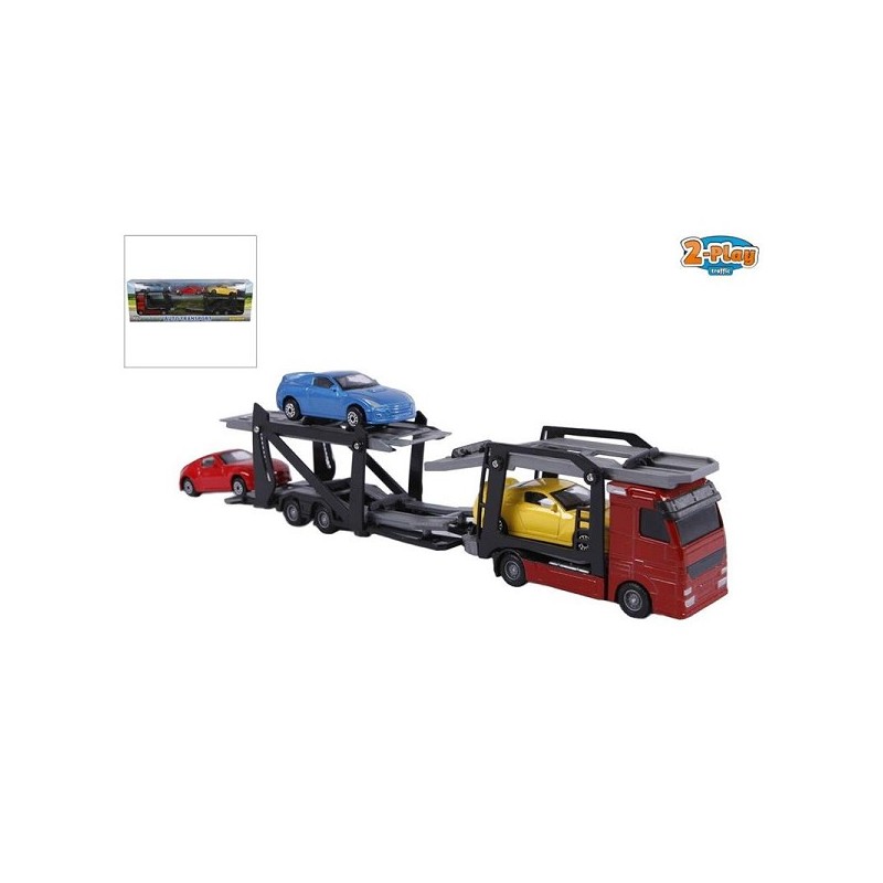 2-Play autotransporter met 3 auto's die cast/kunststof 26cm