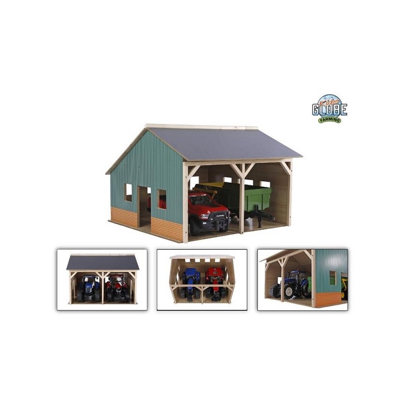 Hangar agricole Kids Globe pour 2 tracteurs 1:16 55x53x38cm (hors tracteurs)