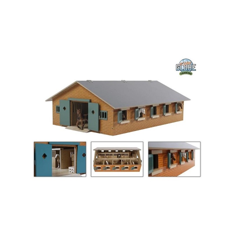 Kids Globe paardenstal met 9 boxen 1:32 62x42,5x22cm ( exclusief accessoires)