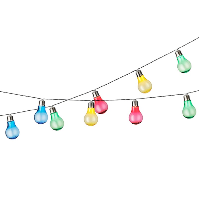 Lumineo LED Solar stringlights Kunststof 10 lampen multikleur Lengte 450cm. Brandt tot 6 uren.