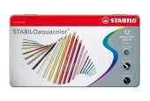 Stabilo 12 crayons de couleur aquacolor en boîte métal