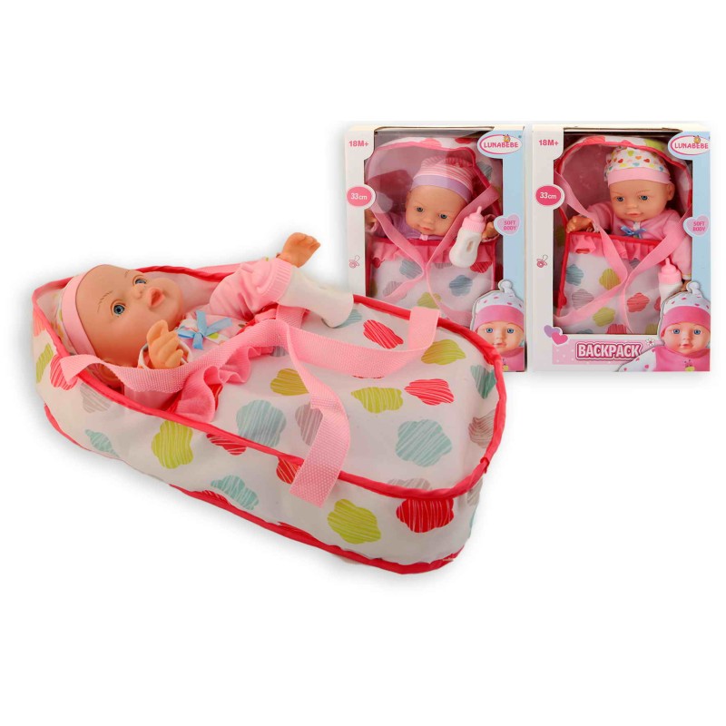 Pop met zacht lijf 33cm met reiswieg 32 X 22 X 10 cm