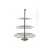 Etagere 3 couches en acier inoxydable de 36,5 cm. Les plaques de diamètre sont de 25 cm, 20,5 cm et 16 cm.