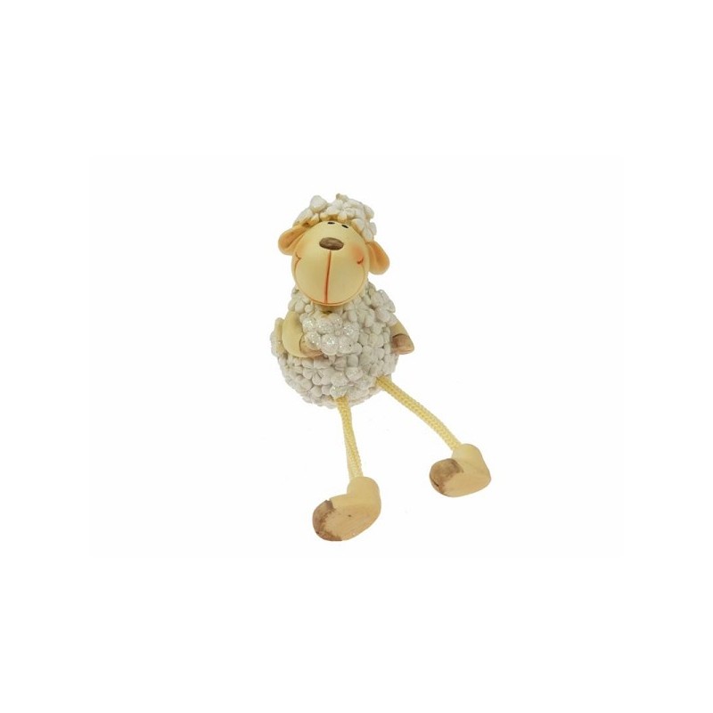 Mouton fleuri avec os pendants 7cm