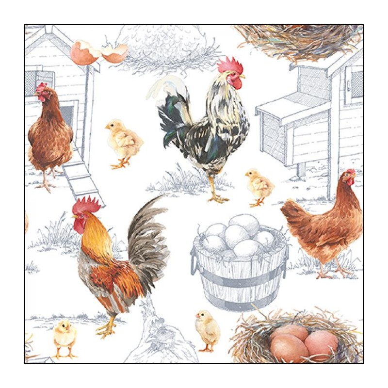 Ambiente Serviettes Poulet Ferme 25cm 20 pcs