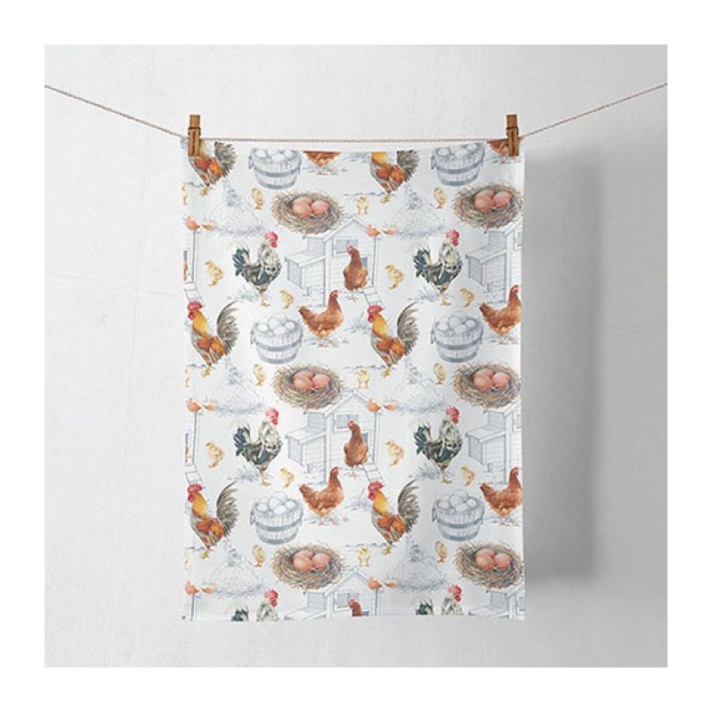 Ambiente Torchon de Cuisine Ferme de Poulets 50x70cm 100% Coton