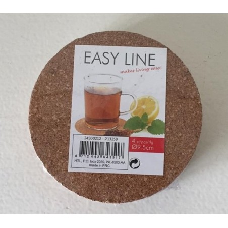 Onderzetter kurk 4st 9,5 cm