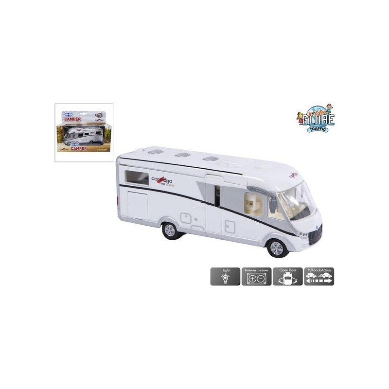 Kids Globe Camper Carthago pullback/die cast met licht 16 cm inclusief batterijen