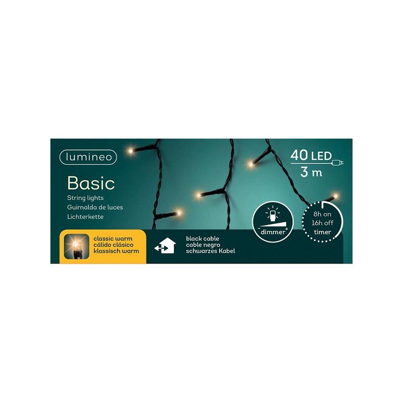 Guirlande lumineuse LED Lumineo 3m 40 Lumières blanc chaud. Avec minuterie de 8 heures et fonction de gradation