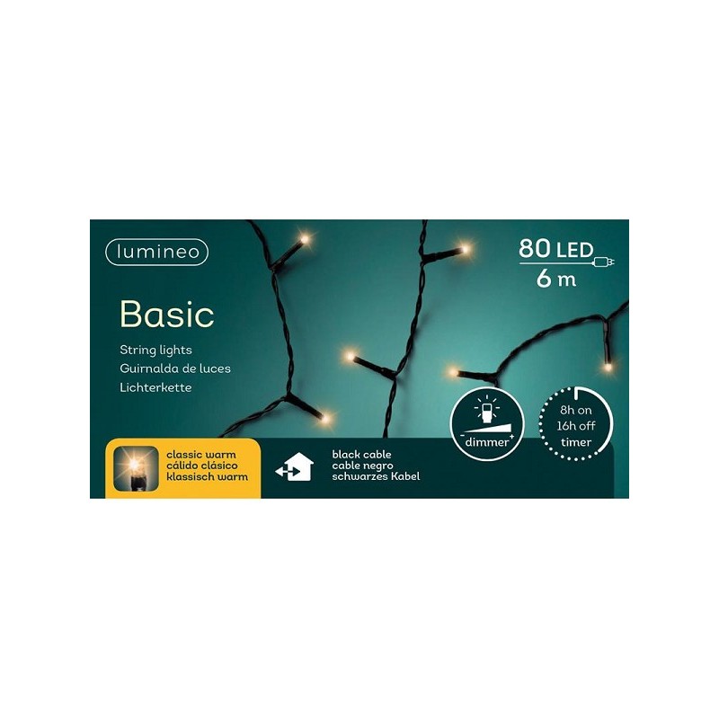 Lampes de riz LED Lumineo 6m 80 lumières blanc chaud