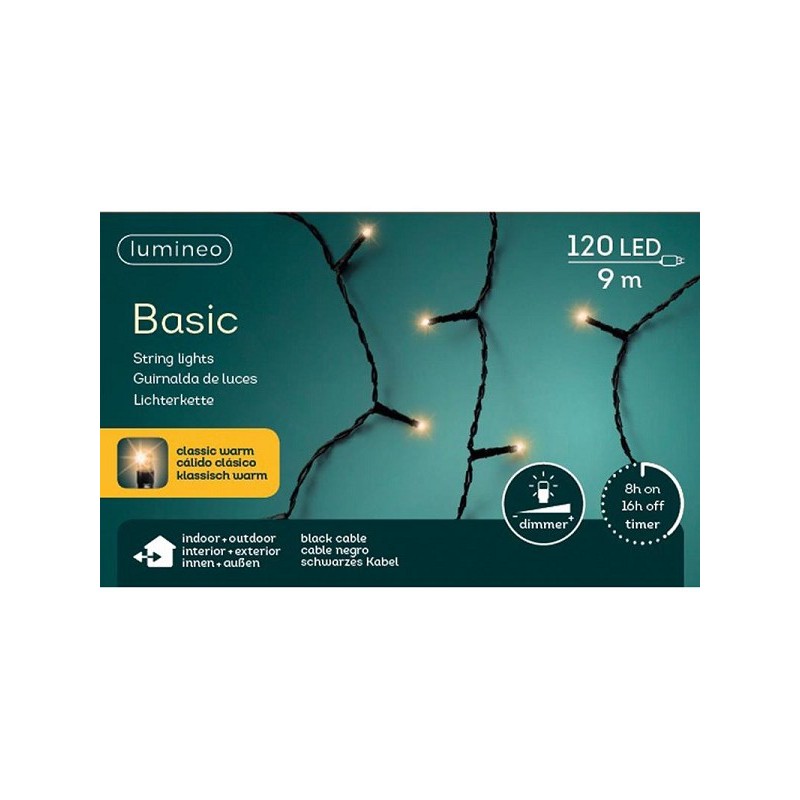 Guirlande LED Lumineo éclairage intérieur et extérieur 9m 120 Lumières blanc chaud. Avec minuterie de 8 heures et fonction de gr