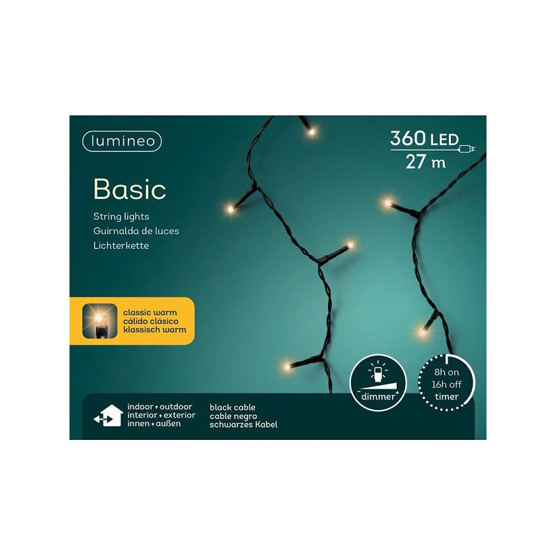 Guirlande lumineuse LED Lumineo 27m 360 lumières blanc chaud. Avec minuterie de 8 heures et fonction de gradation