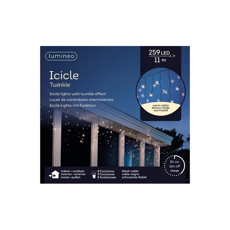 Lumineo LED verlichting Icicle 11 meter- 259LED warmwit twinkel