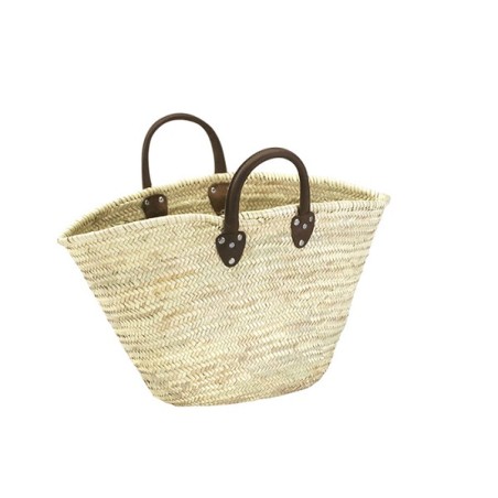 Sac en paille de palmier avec anses courtes en cuir de vachette renforcées et très épaisses