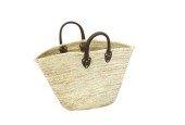 Sac en paille de palmier avec anses courtes en cuir de vachette renforcées et très épaisses