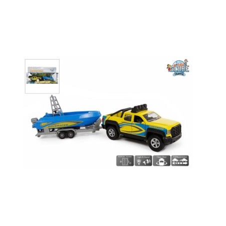 Véhicule tout terrain avec remorque et bateau lumineux et sonore 29 cm