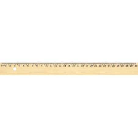 Règle 30cm en bois avec incrustation en métal, non laquée