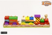 2-Play Treinset hout met 2 wagons 34x6,5x8,5 cm
