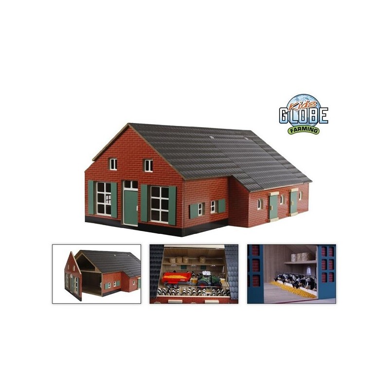 Kids Globe boerderij met stal 1:32 75x57x32cm hout (exclusief accessoires)
