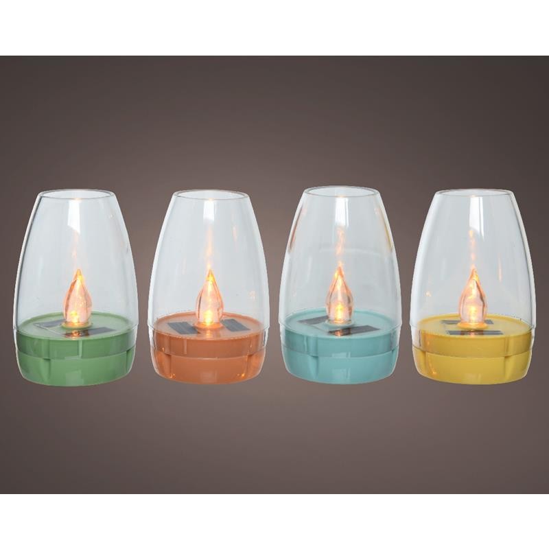 LED Solar tafellamp Ø6.2-H9cm met vlam effect heeft 6 branduren en schakelaar