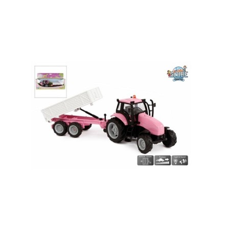 Kids Globe Tractor met aanhanger met licht en geluid die cast rose