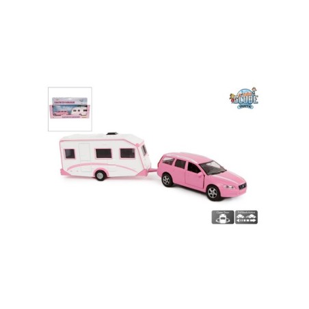 Kids Globe Volvo V70 avec caravane rose moulé sous pression 30 cm action de retrait