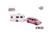 Kids Globe Volvo V70 avec caravane rose moulé sous pression 30 cm action de retrait