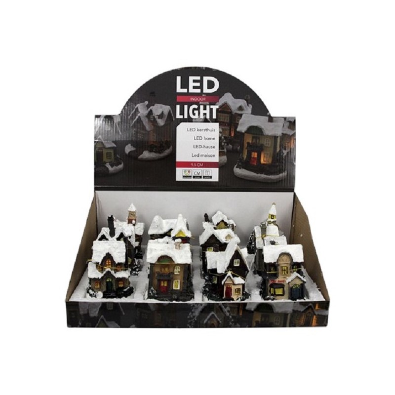 Kersthuisje polystone met led verlichting 8x7x9,5cm (lxbxh) incl batterij AG13