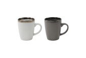 Tasse à café Venice 340ml gris ou blanc Ø8,7xh10,5cm avec bord métallique 6 pièces dans une boîte