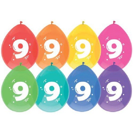 Ballons 9 ans pack de 8 pièces