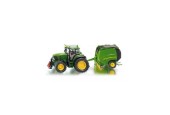 siku 1665, John Deere Tractor met balenpers inclusief 2 hooibalen, metaal/kunststof, groen, beweegbare onderdelen