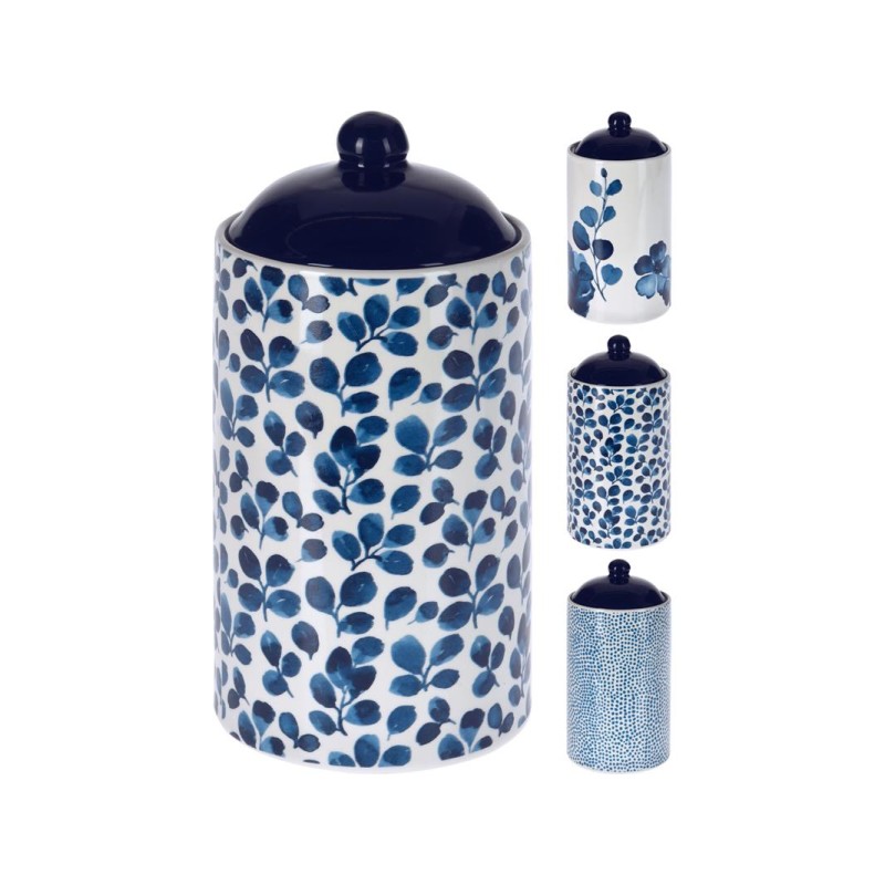 Voorraadpot porselein 750ml blauw-wit