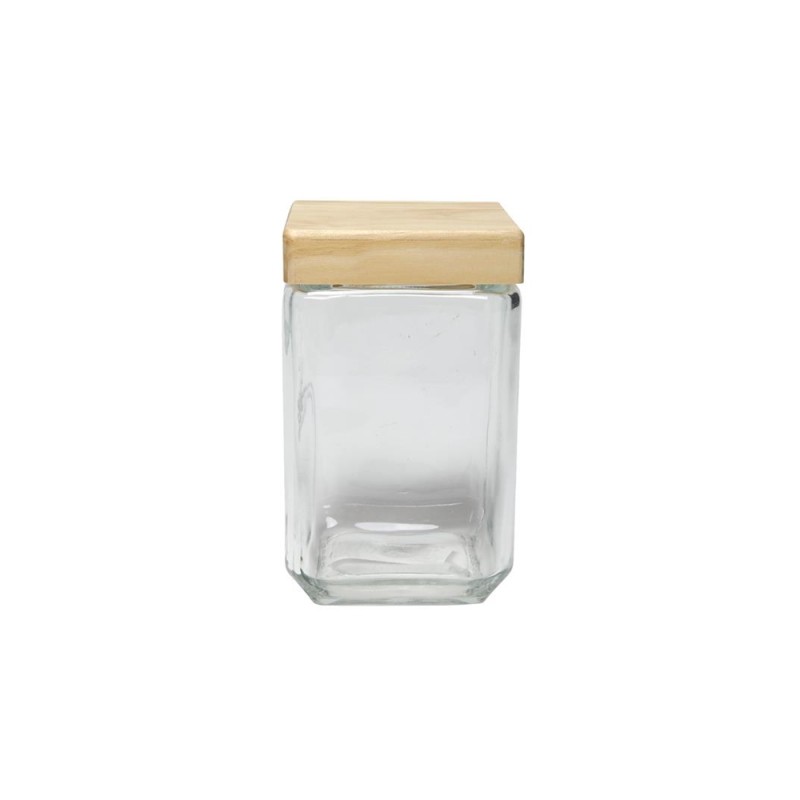 Voorraadpot Glas Met Houten Deksel 11x11xh18,5cm 1,7L