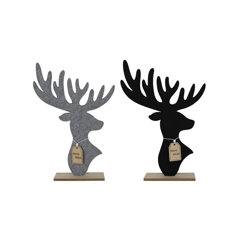Hertenkop vilt met hout 40x7xh58cm zwart of grijs