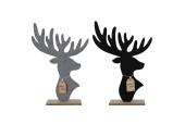 Hertenkop vilt met hout 40x7xh58cm zwart of grijs