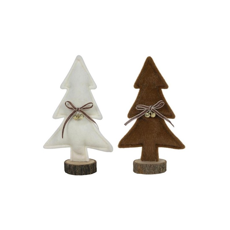 Kerstboom met strik suede look op houten voet 23cm wit/bruin
