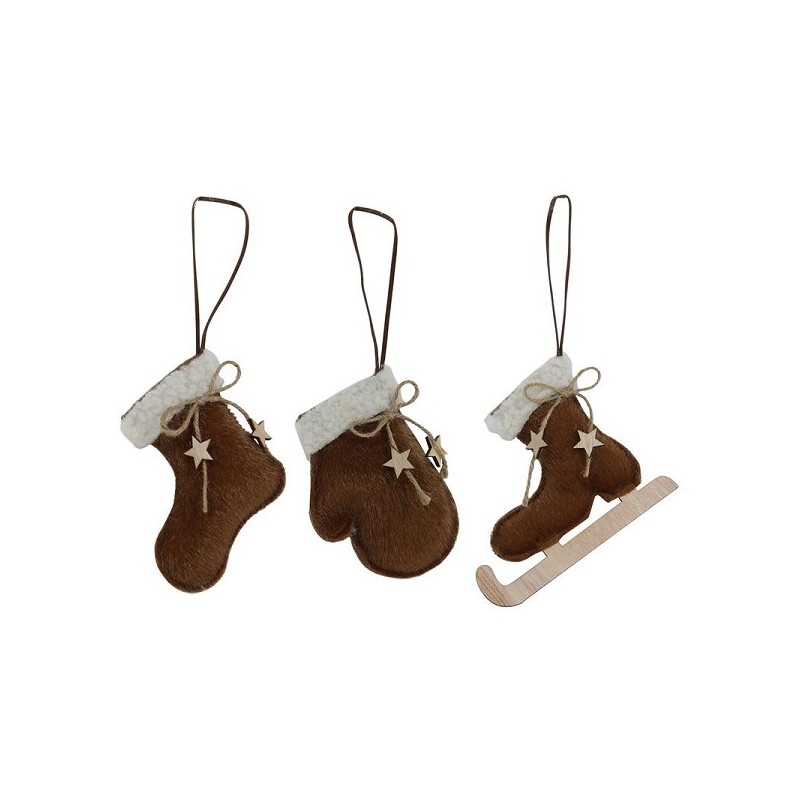 Kersthanger want/schaats/sok suede look 11cm bruin