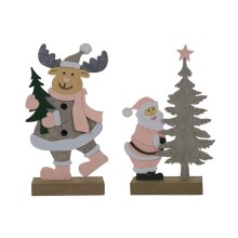 Kerstman of rendier vilt 25cm roze/grijs